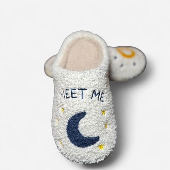 Taylor Swift themed “Meet me at Midnight” Women's White Enroidered slippers - Picture 4 of 8